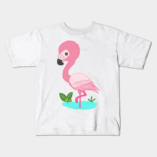 Cute flamingo Kids T-Shirt by Artofokan